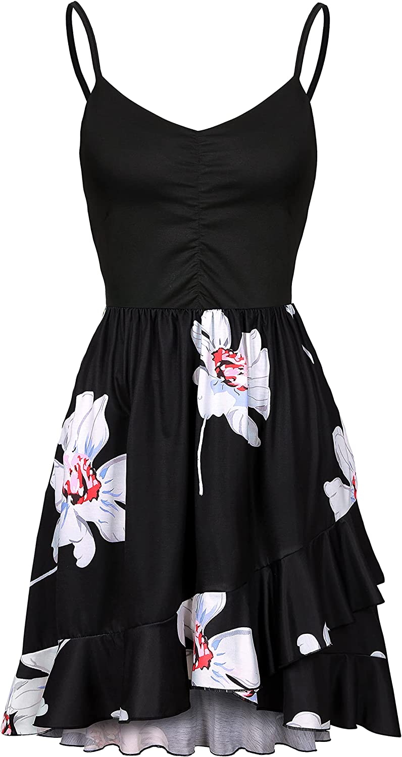 IHOT Casual Dresses for Women Sleeveless V Neck Floral Summer Beach Dress A Line Spaghetti Strap Sundresses with Pockets - Image 3